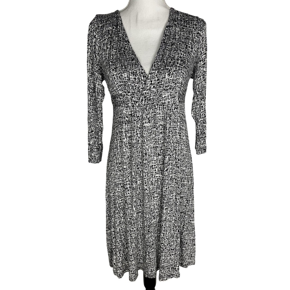 Liz Lange Maternity Dress Womens XS Black Gray Wrap Tie Empire Waist Knee Length
